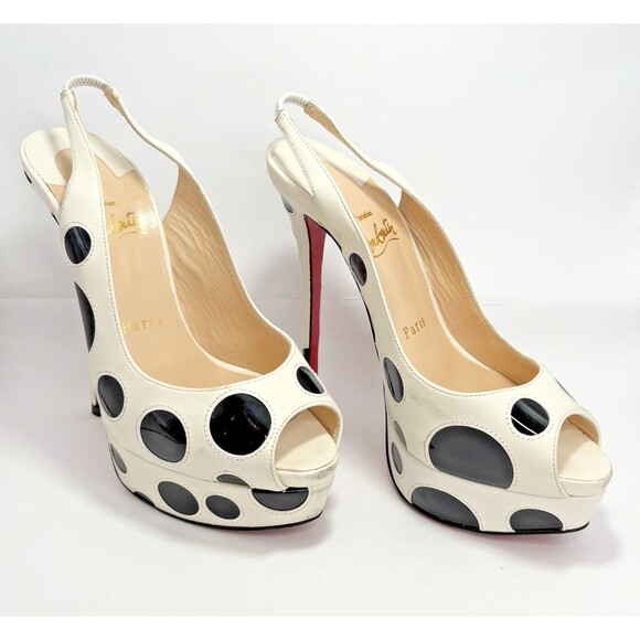 Christian Louboutin Polka Dot Peep Toe Platform Slingback Heels Patent Y2K Sz 36 - Picture 3 of 16